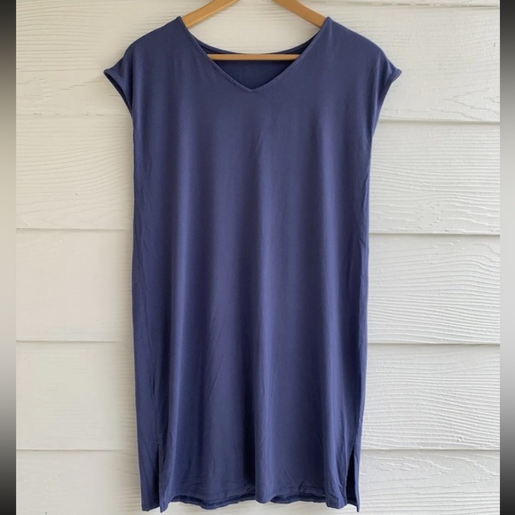 Eileen Fisher Blue Shift Midi Dress size PS Petite Small Cap Sleeve - Picture 4 of 9